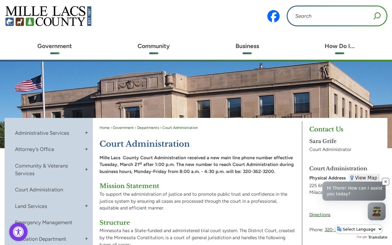Mille Lacs County warrant search Court Administration contact page
