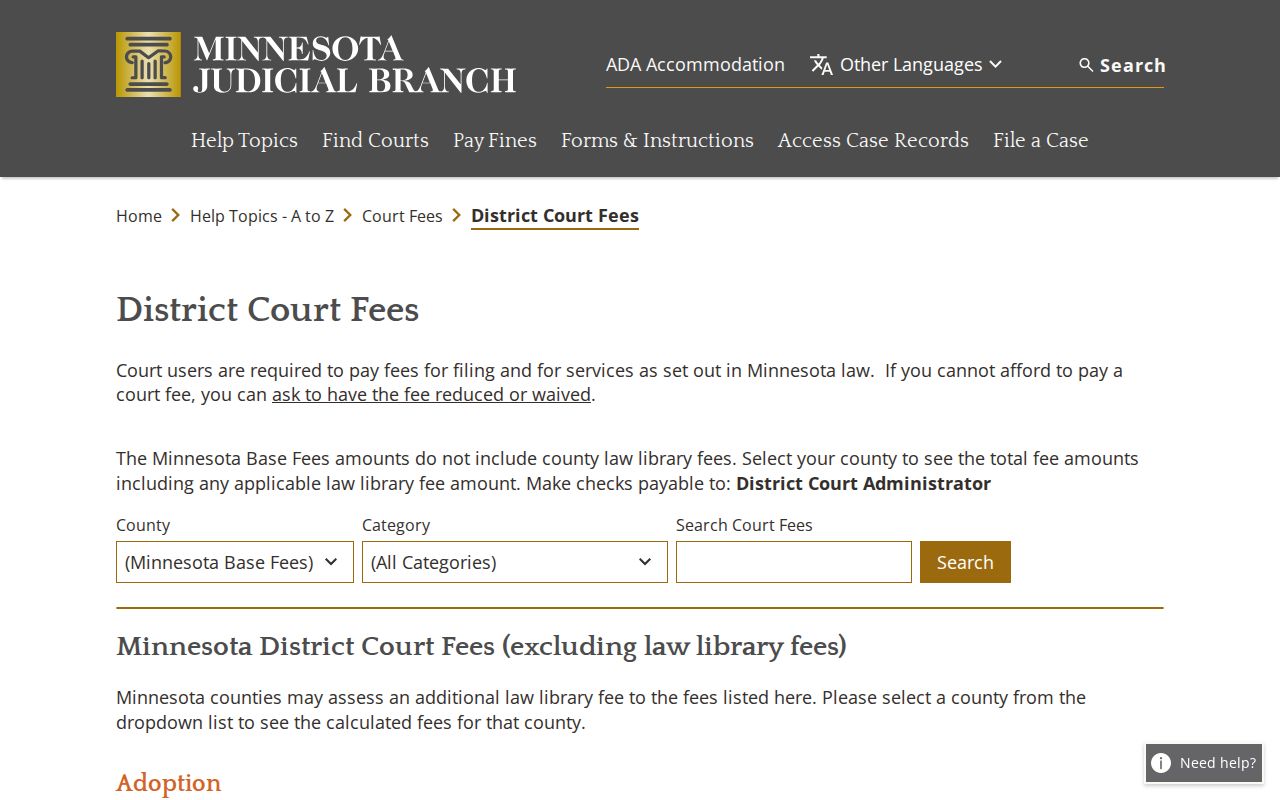 Mille Lacs County traffic warrant case copies and district court fee search