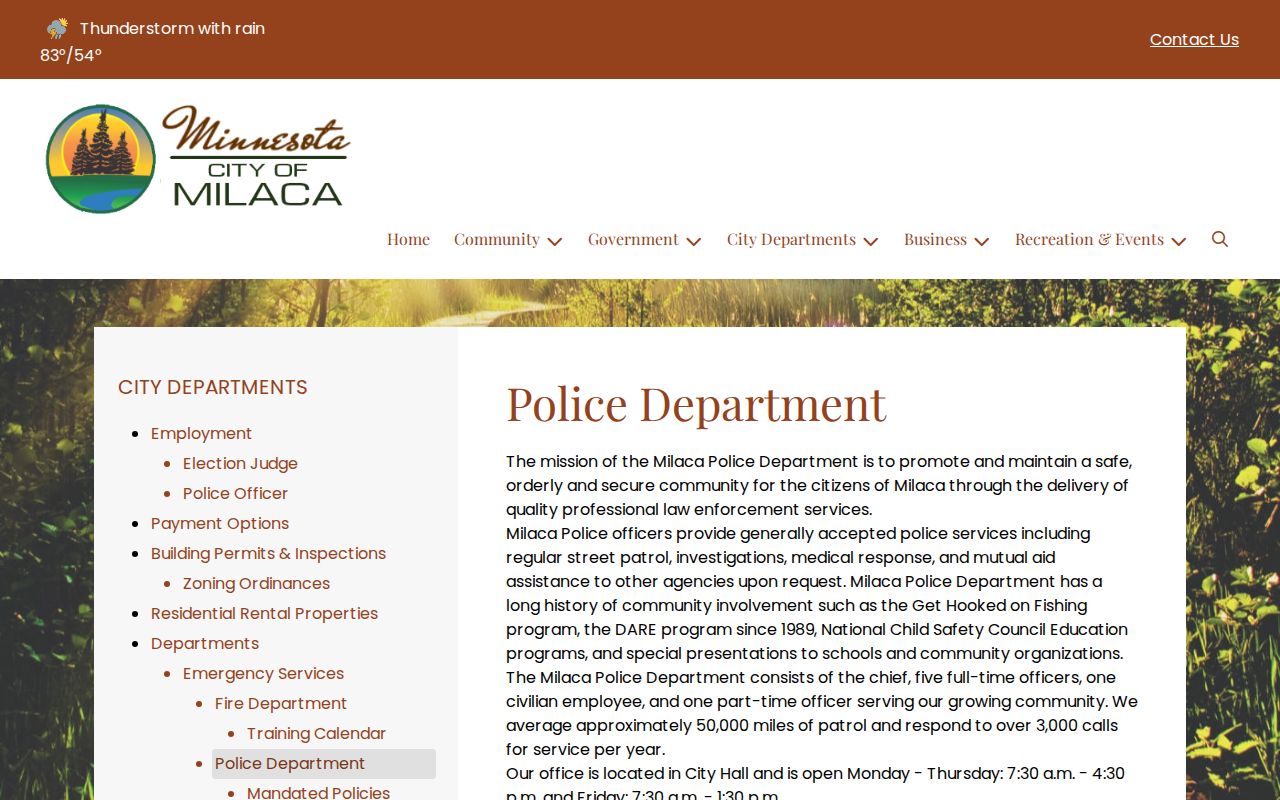 Milaca police department contact for Milaca warrant records questions