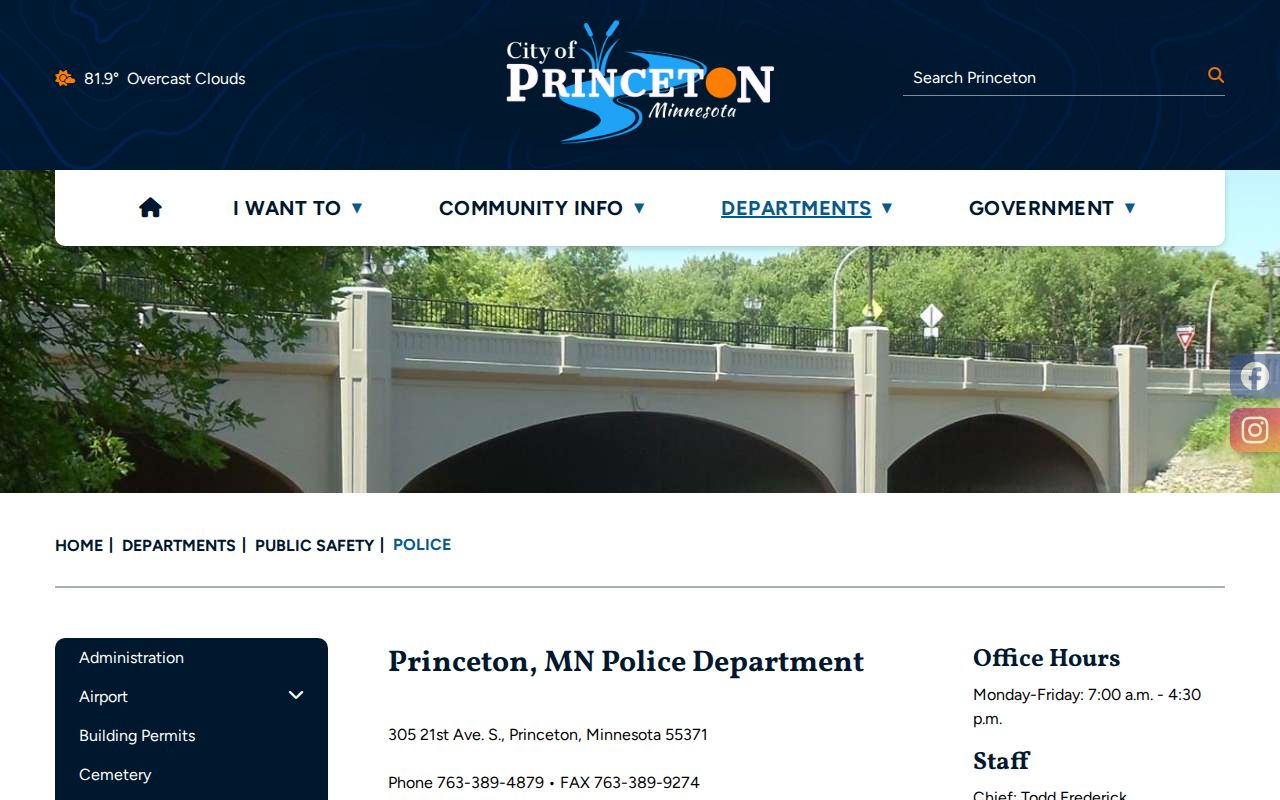 Princeton police and Public Safety Building contact for Princeton warrant records